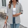 Fashionable Casual Ladies Autumn Clothing Casual Striped Lapel Cardigan Long Sleeve Single-breasted Shirt