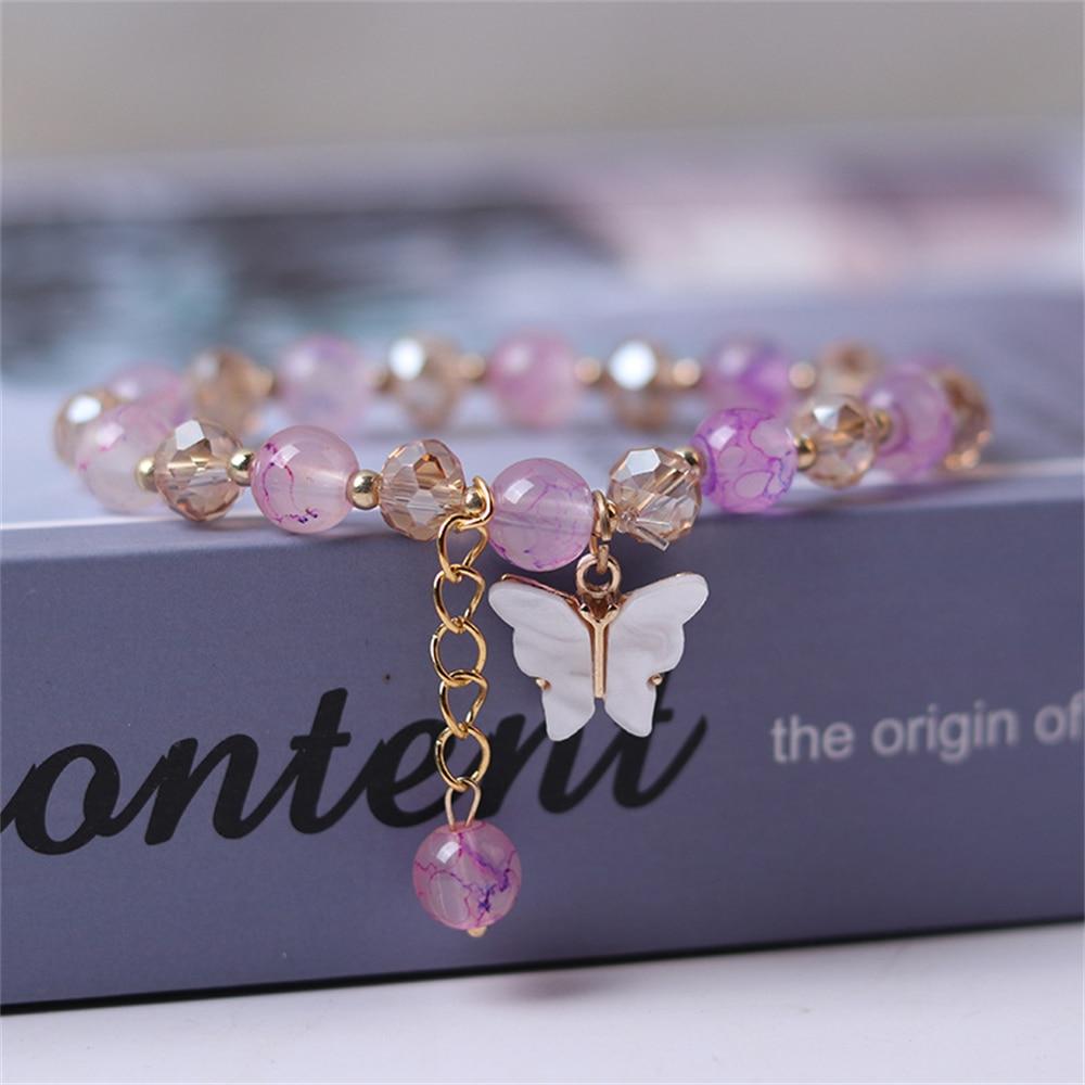 Fashion Butterfly Beaded Bracelets For Women Girls Imitation Jade Bohemian Charm Bracelet Wrist Jewelry