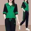 Fashion Half-zipper T-shirt Suit Summer Women's Korean Casual Fashion Running Sportswear Two-piece Suit