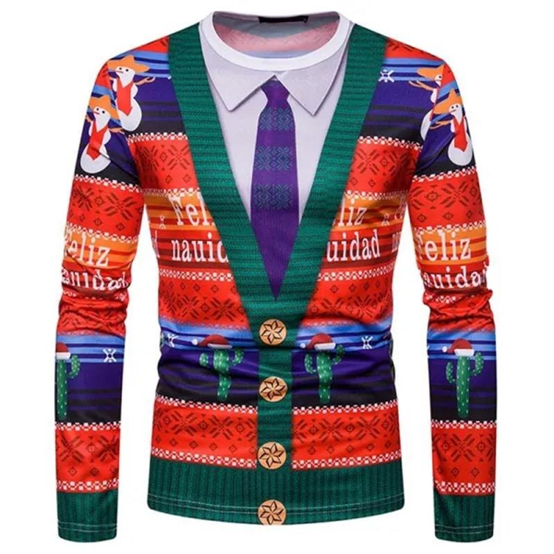 Christmas T-shirt Men's Long Sleeved Round Neck Y2k Tops 3D Printed Christmas Formal Graphic T Shirts Casual Aesthetic Clothing