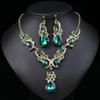 Women Necklace Earrings Set Luxury Symmetric Retro Rhinestone Hollow Out Anti-allergy Hanging