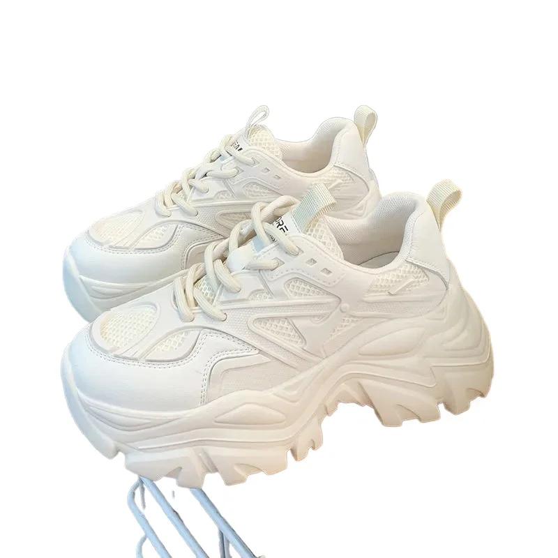 Fashion Women New Fashion Platform Sport Shoes Women 2024 New Summer Black Casual Chunky Sneakers Women Mesh Leather Platform Shoes