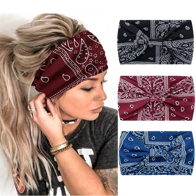 Paisley Pattern Sports Headbands, Stretchy Knotted Sweat Absorption Boho Fitness Running Yoga Headbands, Wide Boho Headband Headwrap