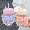 Chic Summer Straw Cup for Girls - Portable Glass with Chain Handle
