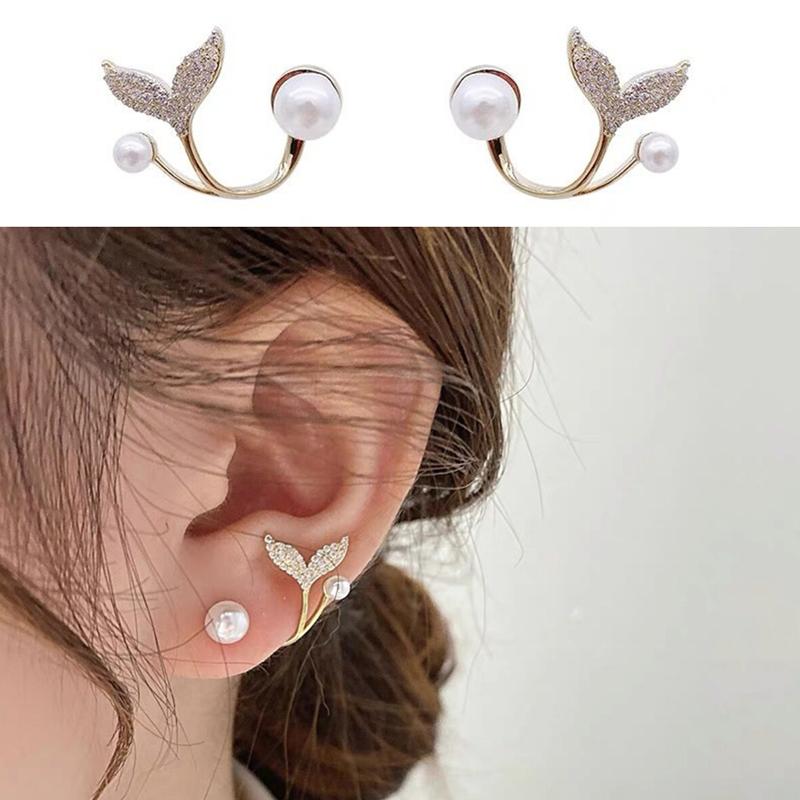 Arrival Stud Earrings  Fish Tail Metal Women Flower Pearl Trendy Jewelry