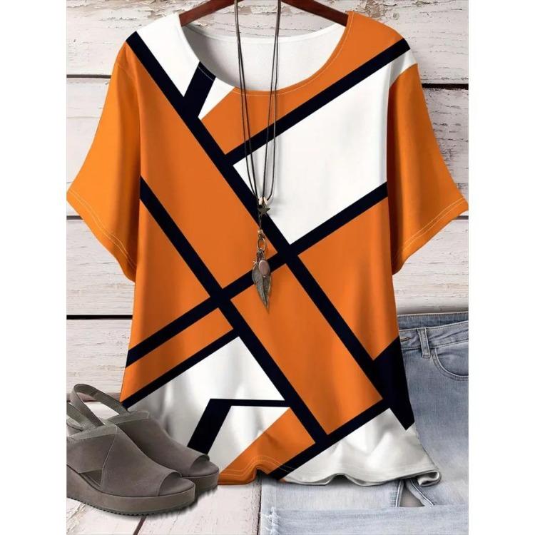 Plus Size Women Casual Comfortable Top Relaxed Fit Short Sleeve Floral Print Vibrant Pattern T-Shirt Spring Summer Outings