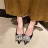 Summer Women Sandals New Women's Shoes Pointed Toe Shallow Nude Pink Diamond Shoes Low Heel Back Strappy Women Dress Shoes