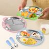 3 Grids Suction Cup Dining Plate 304 Stainless Steel Kids Feeding Plate Snack Bowl Fruit