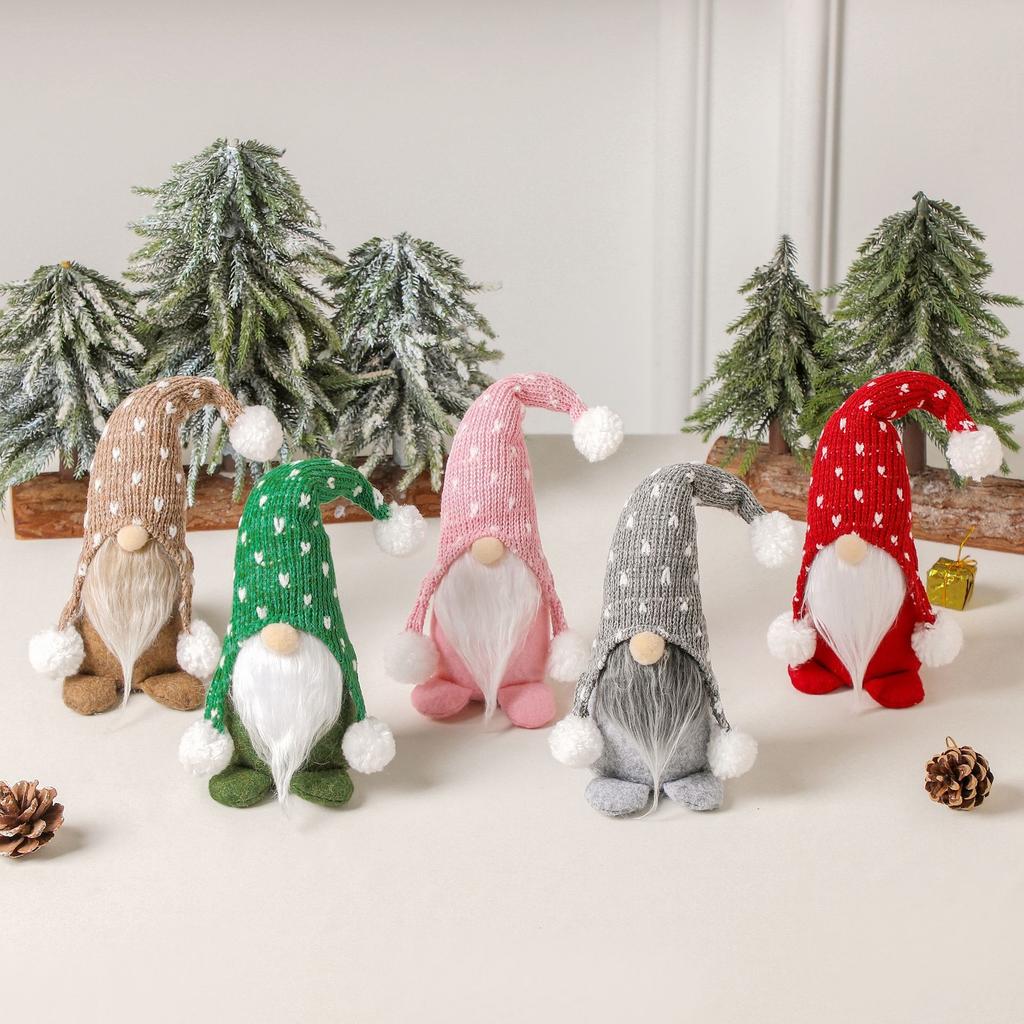 New Christmas Nordic Forester Knitted Hat Sitting Doll Ornaments Rudolph White Beard Faceless Doll