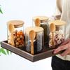 Glass Sealed Jar Transparent Glass Canister with Spoon Wooden Lid Food