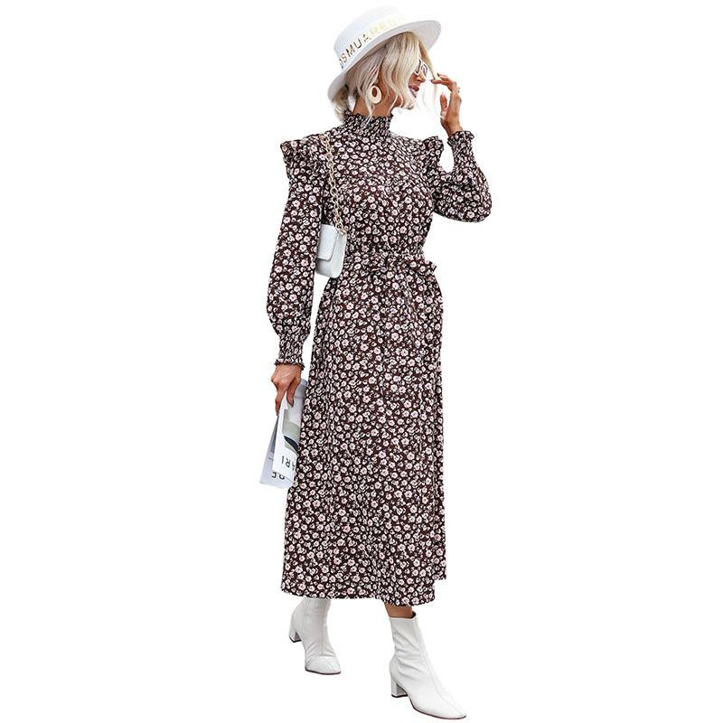 Temperament and Elegance Outer Wear Fashion Women's Spring High Neck Long Sleeve Printed Long Dresses for Women