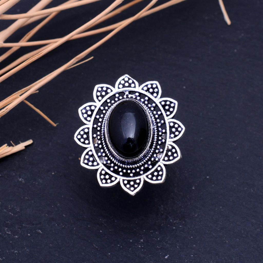 Black Onyx Handmade 925 Sterling Silver Jewelry Ring Size 7.25 Z2i88