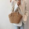 Summer Straw Bag Women Weave Handmade Handbag Drawstring Handle Bag Large Capacity Wave Point Tote Bag Shopping Bags ARI