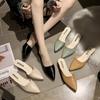 Half Slippers Women's 2025 Summer New Pointed Middle Heel Women Slippers Korean Version Outside Wearing Muller Shoes
