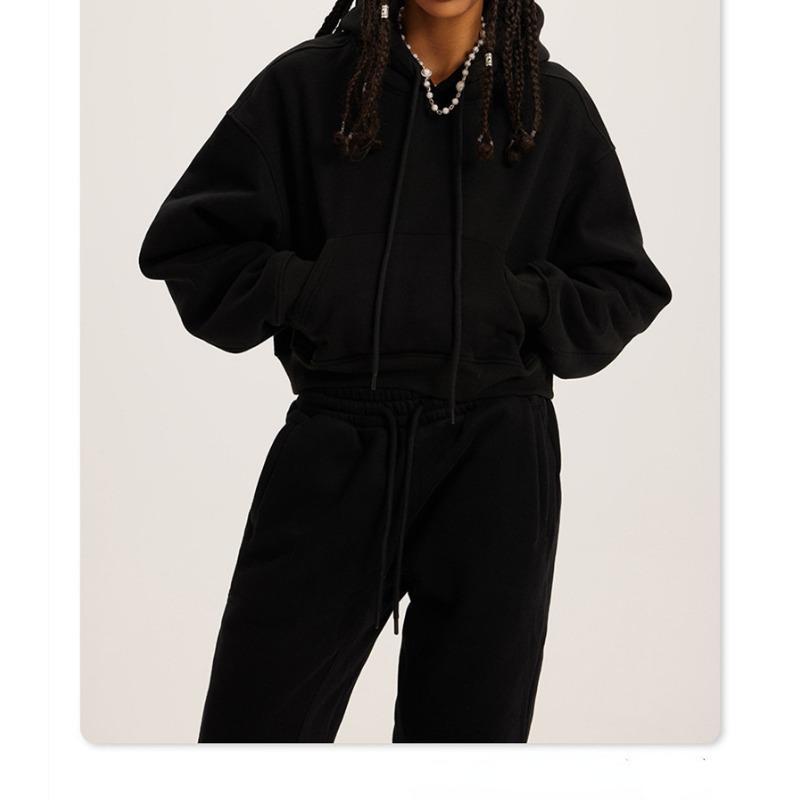 Autumn and Winter Women's Sweatshirt Long Pants Set Casual Fashion Solid Color Pullover Drawstring Sweatshirt Hooded Set