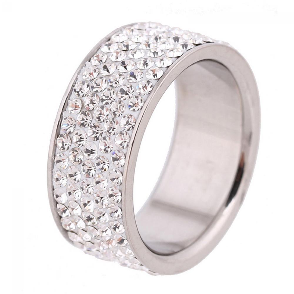 8mm Women/Men Inlaid Unisex Stainless Steel Band Ring Weddig Full Filled Zircon