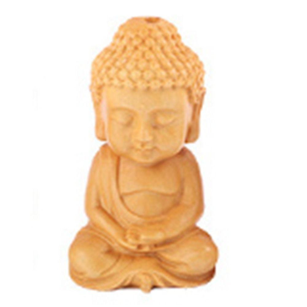 Cute Small Baby Buddha Boxwood Carved Home Decor Handicraft Key Chain Pendant Car Ornament Little Monk Figurines Buddha Statue