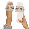 Colored Rhinestone Flat-bottomed Slippers for Women In the Summer of 2024, New Foreign Trade Large Size One-word Casual Beach Cool Slippers for Women
