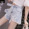 Heavy Stud Beaded Denim Shorts Women with Diamond Chain Holes Rough Edge Wide Leg Pants Hot Pants Women