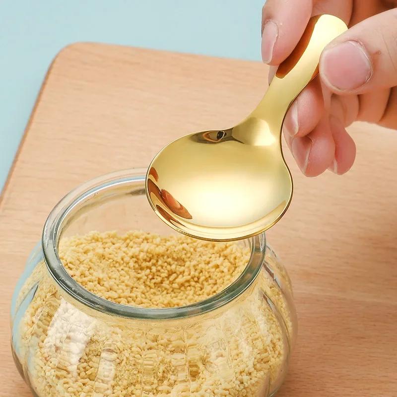 Mini Stainless Steel Short Handle Spoon Silver Gold Cute Round Head Ice Cream Dessert Spoons Kitchen Teaspoon Tableware Utensils