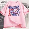 Kawaii Anime Cat Printed T-Shirt Japanese Style Cotton Tshirt Soft Breathable Round Neck Short Sleeve Tee Unisex Streetwear