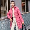 Women Winter Down Coat Hooded Padded Solid Color Mid Length Slim Fit