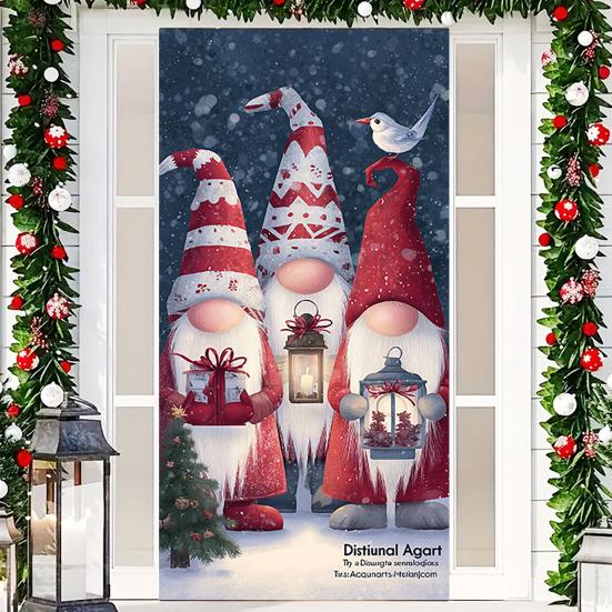 Christmas Door Cover Merry Christmas Backdrop Banner Outdoor Front Porch Door Sign for Holiday Door Wall Home Decor Photo Backgrounds