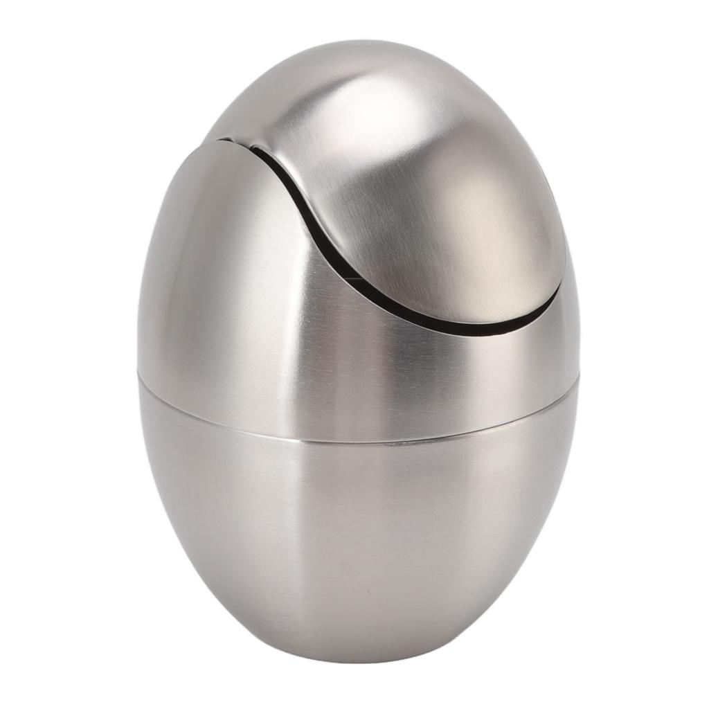Desktop Trash Can Stainless Steel Egg Shape Mini Countertop Waste Bin with Swing Lid for Bathroom