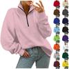 Women's Casual Fashion Solid Color V-Neck Zippered Loose Long Sleeve Side Pocket Sweatshirt