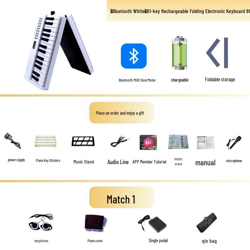 61-Key Rechargeable Folding Piano for Beginners & Kids