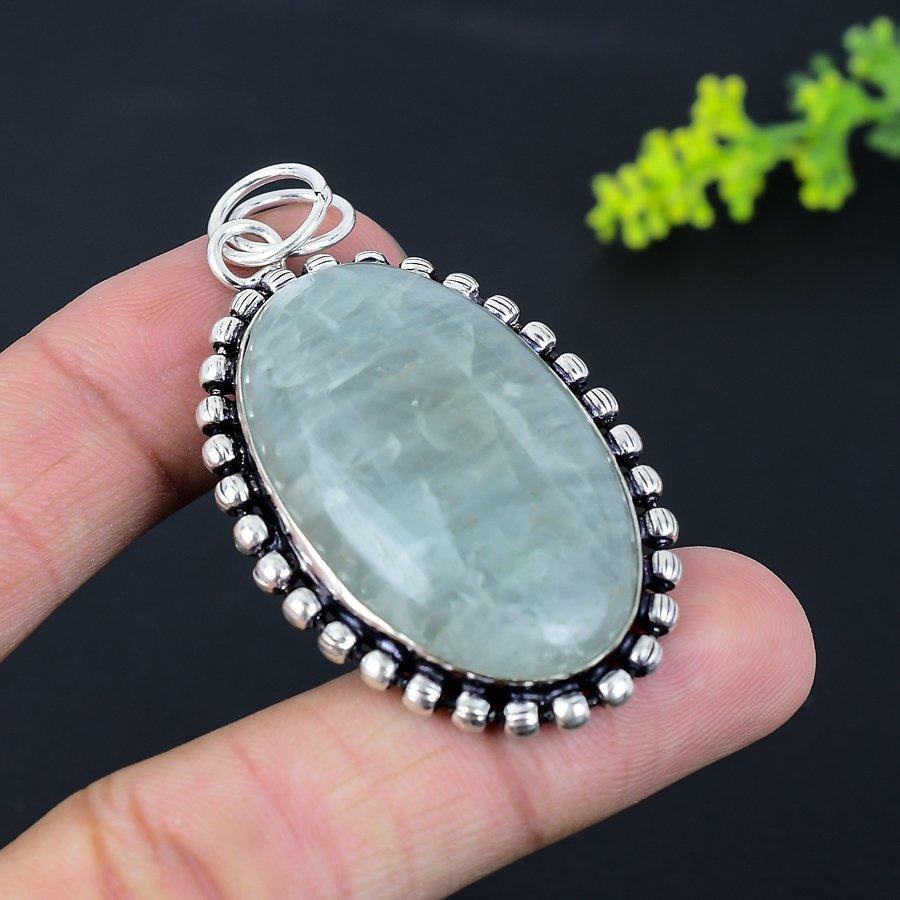Natural Aquamarine Gemstone Handmade 925 Sterling Silver Pendant 2.44" g6S93