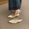 Thick Heel Pointed Mary Jane Shoes Women's Spring and Autumn 2025 New French Pearl Chain Shallow Mouth with Skirt Single Shoes Women