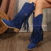 Women's Shoes Side Zipper Women's Boots Fashion Tassel Modern Boots Women New Rivet Belt Buckle Mid-Calf Boots