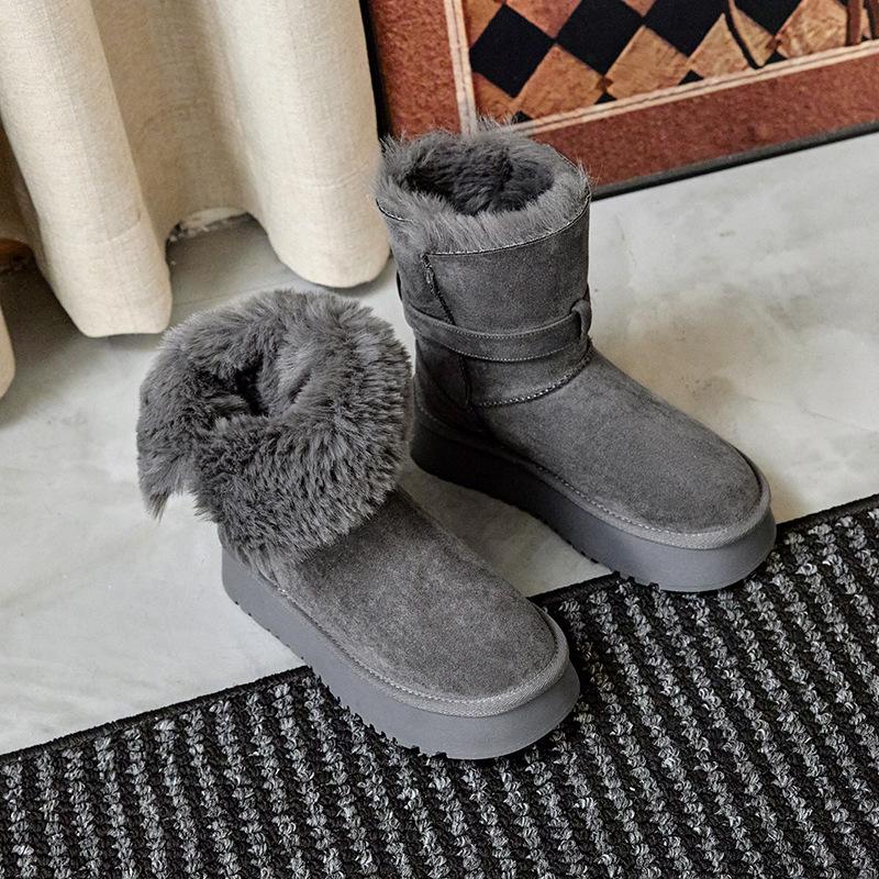 Suede Women's Shoes Two Wear Snow Boots Women's 2025 New Autumn and Winter Thick-soled Super Fire Short Boots Warm Snow Cotton
