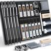 STAGEEK 21pcs Metal Mechanical Pencil Art Pencil 2mm Lead Holder 10 Pieces Graphite Lead Refill Tube and Eraser with Case for Sketching Set, 0.3, 0.5,
