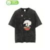 Men Casual T-Shirt with Funny Frog Eating Ramen Print Vintage Washed Wax Design Crew Neck Knit Fabric