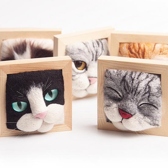 Photo Frame Ornaments with Shaping Base Wool Felt Interactive Lovely Cat Head Doll Knitting Kit Household Supplies