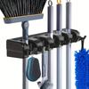 Wall Mounted Mop Holder Multi-Functional Broom Hanger Shelf Home Kitchen Storage Black Plastic Mop Holder