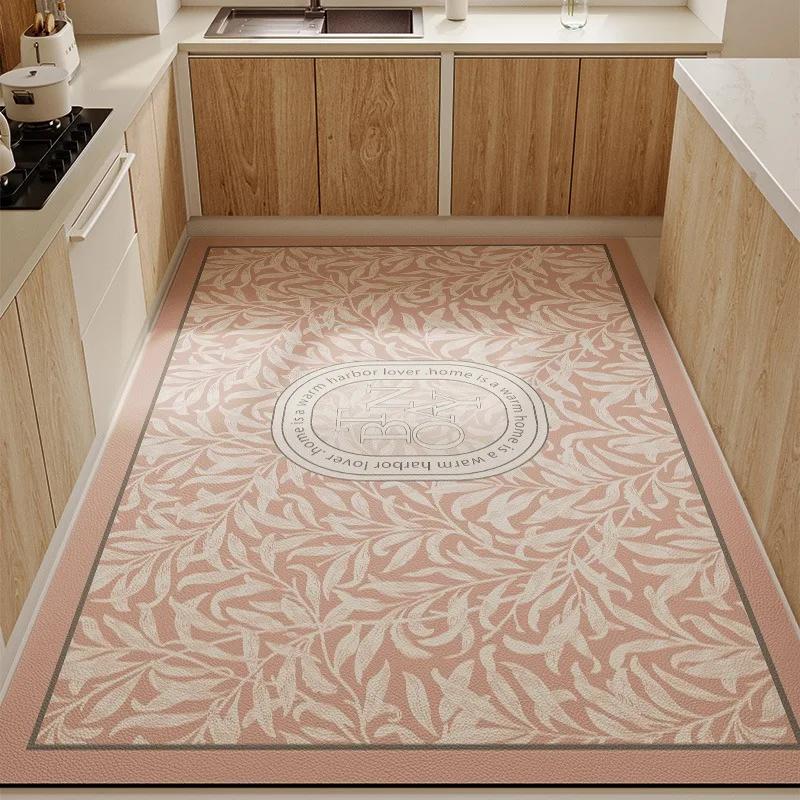 Rug for Kitchen Vinyl Carpet Pvc Waterproof Leather Floor Mat Large Pink Flower Floral Pastoral Style Home Decoration Rugs