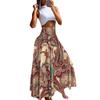 Women  Casual Loose Boho Elastic Waist A-Line Beach Flowy Swing Vacation Floral Printing Maxi Skirt