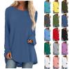 Women's Fashion Casual T-shirt Solid Color Long Sleeve Round Neck Medium Long Top
