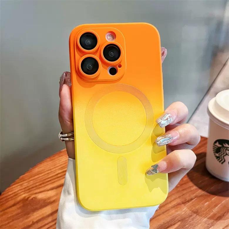 Magnetic For iPhone 15 ProMax Case[Compatible with MagSafe]Cute Gradient Color Case TPU Shockproof Lens for iPhone 14 13 12 Case