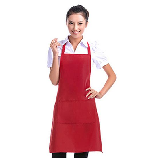 Unisex Simple Pure Color Kitchen Restaurant Bib Cooking Apron with Pocket