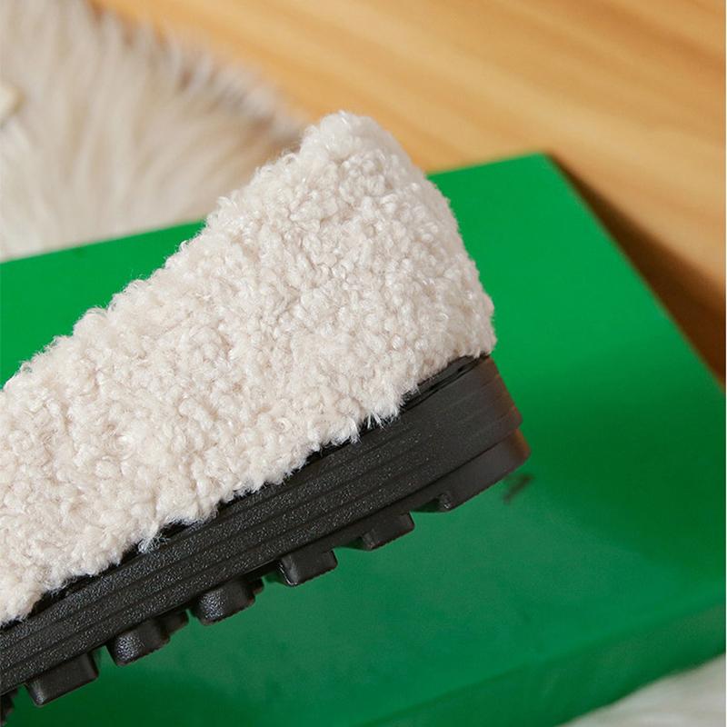 Fashion Women's Plush Cotton Shoes Winter Outdoor Warm Snow Boots Flat Bottomed Lefu Shoes Lambhair Metal Decoration Design Large 41-43