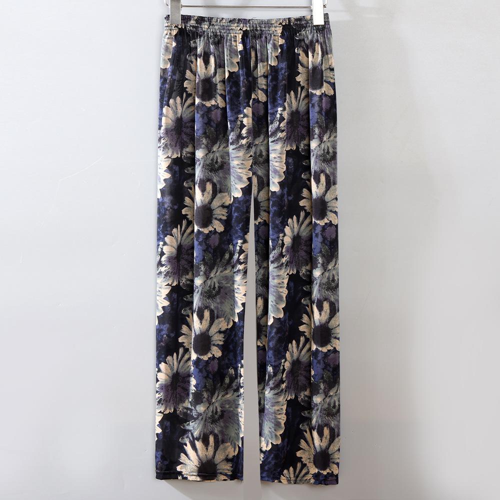 Casual Summer Women's Plus Size Ice Silk Stretch Pants - Loose, High Elastic Waist for Middle-Aged and Elderly