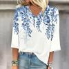 Women's Shirt Blouse Casual Loose Shirts  3/4 Sleeve  Print  V Neck Tops Print  Tops T-shirts Tee