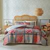 3pcs Set Ultrasonic Wash Cotton Printed Pastoral Quilted Bedspread Soft Breathable Bedsheet with 2 Pcs Pillowcase