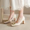 Square Head High Heels Women's Thick Heels New Spring and Autumn White Niche Temperament Professional Single Shoes