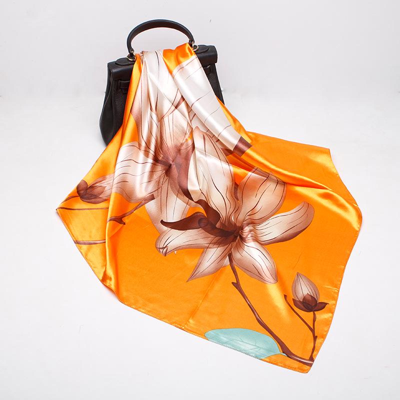 19 New Silk Printed Scarves Women'S 90Cm Satin Square Scarf