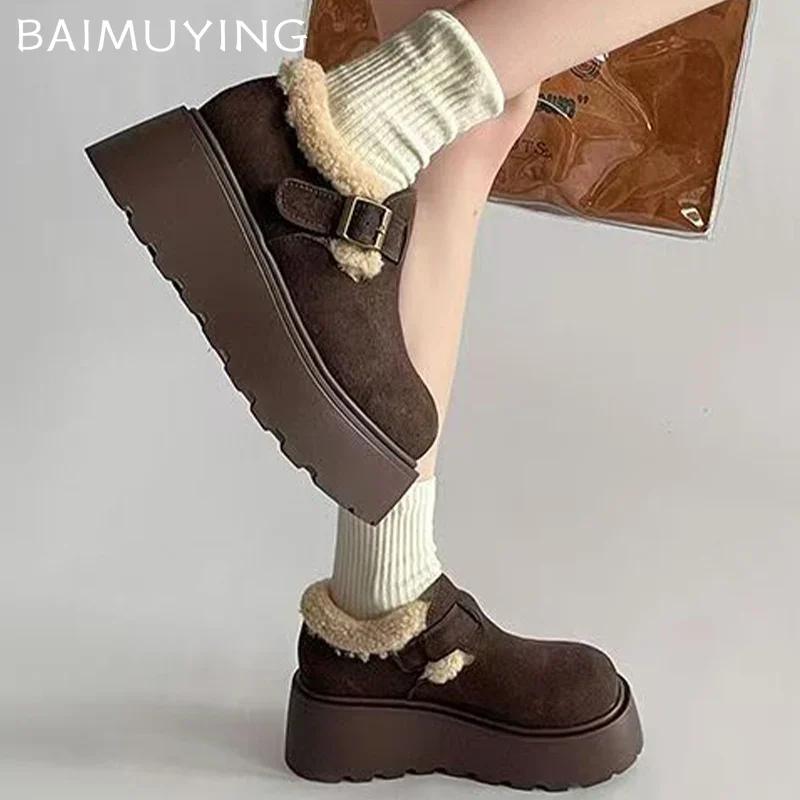 Suede Women Snow Ankle Boots Fur Platform Casual Sneakers Cotton Loafers Shoes Winter 2025 Trend Warm Walking Botas De Mujer